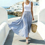 Blue And White Striped High-waisted Skirt For Women