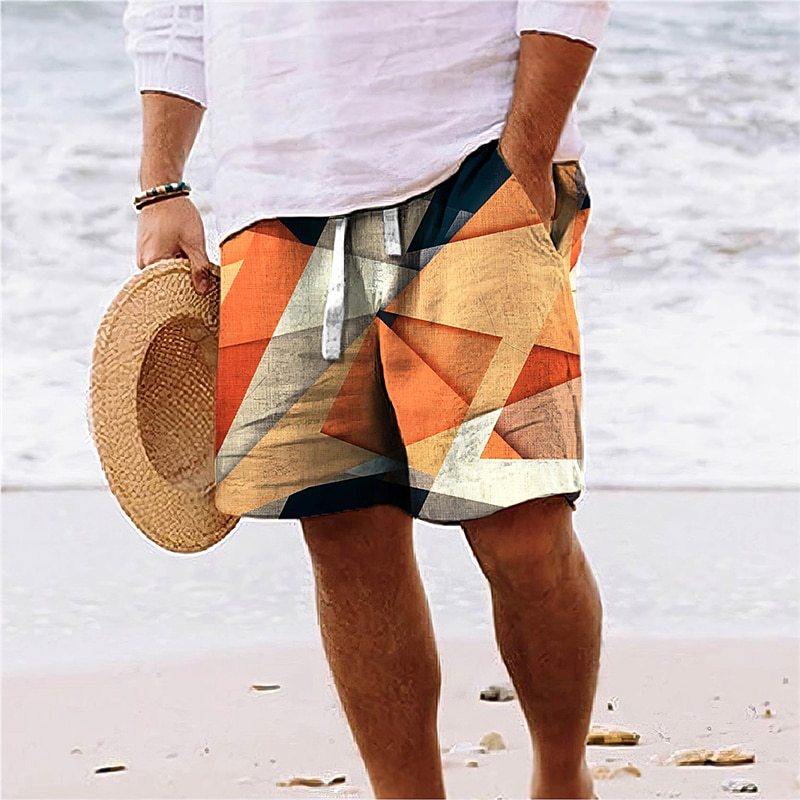Men's Print Beach Shorts with Drawstring