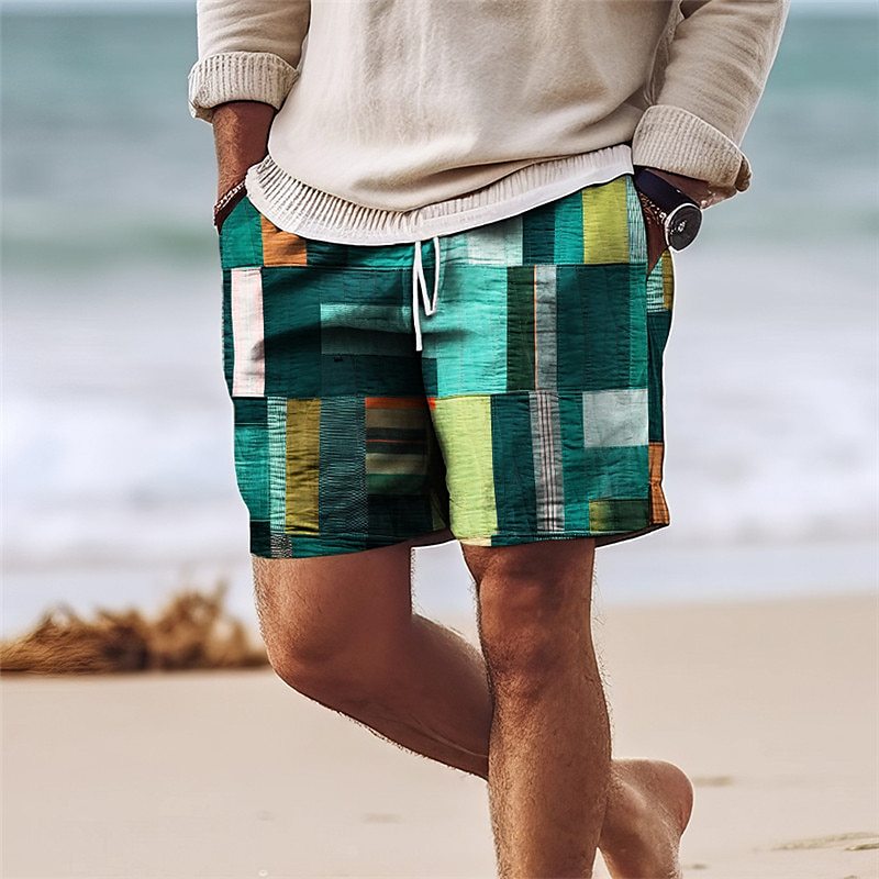Men's Print Beach Shorts with Drawstring