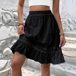 Solid-color Casual Chic Resort-style Ruffled Sexy Stretch-waist Skirt