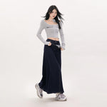 Women's Simple Design Slimming Dark Blue Denim Skirt