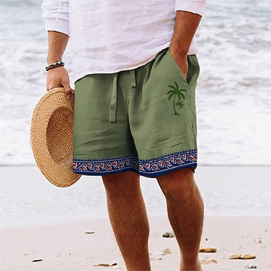 Men's Print Beach Shorts with Drawstring