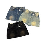 Women's High-Waisted Rhinestone Denim Skort, Gradient Wash Sparkly A-Line Mini Skirt With Built-in Shorts