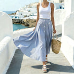 Blue And White Striped High-waisted Skirt For Women