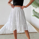 Solid-color Casual Chic Resort-style Ruffled Sexy Stretch-waist Skirt