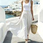 Blue And White Striped High-waisted Skirt For Women