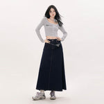 Women's Simple Design Slimming Dark Blue Denim Skirt