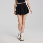 Summer Elastic Waist Sheer Panel Pocket Yoga Skirt