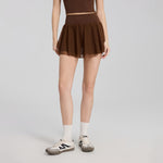 Summer Elastic Waist Sheer Panel Pocket Yoga Skirt