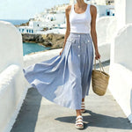 Blue And White Striped High-waisted Skirt For Women