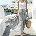 Blue And White Striped High-waisted Skirt For Women