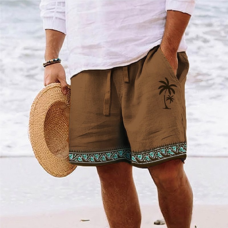 Men's Print Beach Shorts with Drawstring