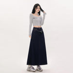 Women's Simple Design Slimming Dark Blue Denim Skirt