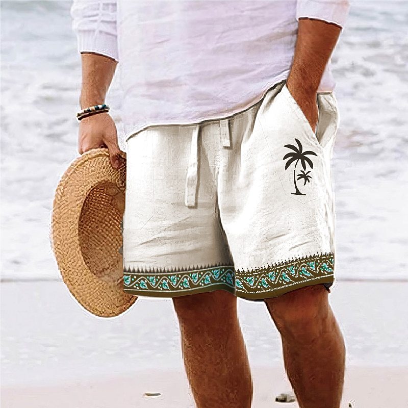 Men's Print Beach Shorts with Drawstring