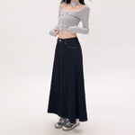 Women's Simple Design Slimming Dark Blue Denim Skirt