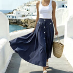 Blue And White Striped High-waisted Skirt For Women