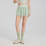 Summer Elastic Waist Sheer Panel Pocket Yoga Skirt
