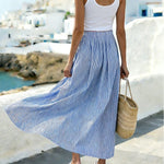 Blue And White Striped High-waisted Skirt For Women