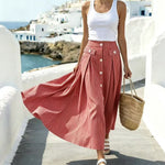 Blue And White Striped High-waisted Skirt For Women