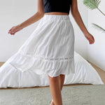 Solid-color Casual Chic Resort-style Ruffled Sexy Stretch-waist Skirt