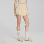 Summer Elastic Waist Sheer Panel Pocket Yoga Skirt