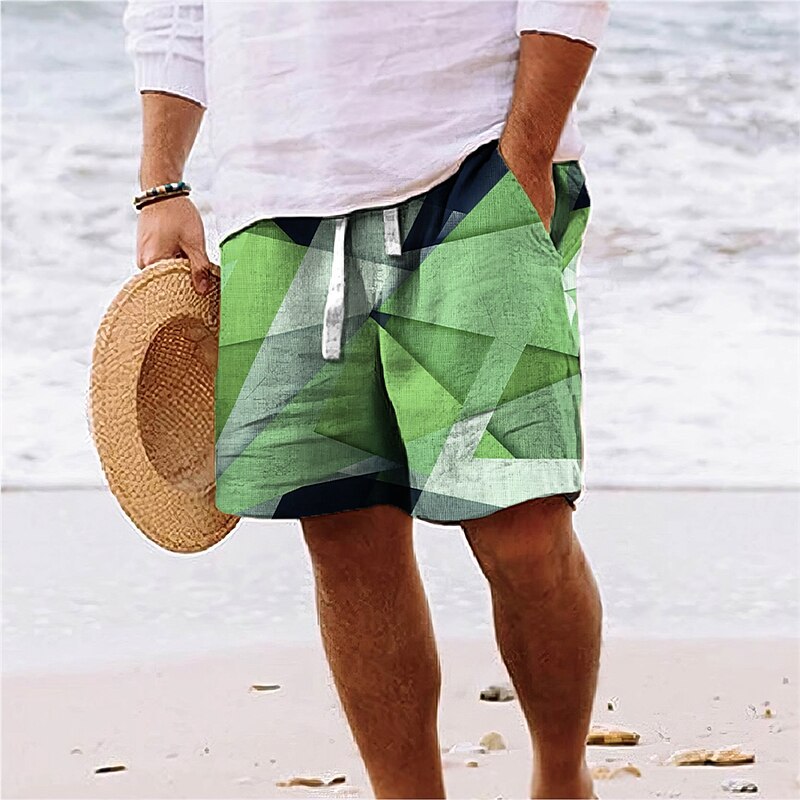Men's Print Beach Shorts with Drawstring